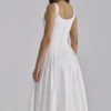 Alira White Pleated Cotton Peekaboo Midi Dress
