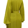 Allegra Chartreuse Pleated Shirt Dress