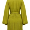 Allegra Chartreuse Pleated Shirt Dress