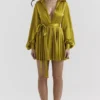 Allegra Chartreuse Pleated Shirt Dress