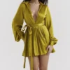 Allegra Chartreuse Pleated Shirt Dress