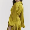 Allegra Chartreuse Pleated Shirt Dress