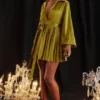 Allegra Chartreuse Pleated Shirt Dress