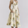 Allena Lemon Ribbon Stretch Cotton Halter Midi Sundress