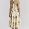 Allena Lemon Ribbon Stretch Cotton Halter Midi Sundress