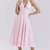 Allena Pink Stretch Cotton Halter Midi Sundress