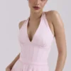 Allena Pink Stretch Cotton Halter Midi Sundress