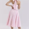 Allena Pink Stretch Cotton Halter Midi Sundress