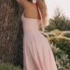 Allena Pink Stretch Cotton Halter Midi Sundress