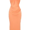 Alora Tangerine Strapless Corset Midi Dress