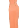 Alora Tangerine Strapless Corset Midi Dress
