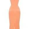 Alora Tangerine Strapless Corset Midi Dress