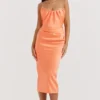 Alora Tangerine Strapless Corset Midi Dress