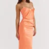 Alora Tangerine Strapless Corset Midi Dress