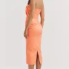 Alora Tangerine Strapless Corset Midi Dress