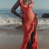 Aloura Coral Georgette Ruffle Maxi Dress