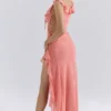 Aloura Coral Georgette Ruffle Maxi Dress