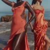Aloura Coral Georgette Ruffle Maxi Dress