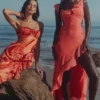 Aloura Coral Georgette Ruffle Maxi Dress