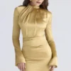 Amala Gold Long Sleeve Satin Mini Dress