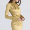 Amala Gold Long Sleeve Satin Mini Dress