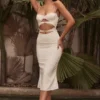 Amalia Ivory Satin Cutout Corset Dress