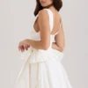 Amalia White Stretch Cotton Bow Mini Dress