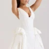 Amalia White Stretch Cotton Bow Mini Dress