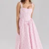 Amara Pink Rose Print Stretch Cotton Corset Midi Dress