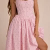 Amara Pink Rose Print Stretch Cotton Corset Midi Dress