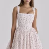 Ami White Rose Print Cotton Corset Mini Dress