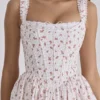 Ami White Rose Print Cotton Corset Mini Dress
