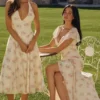 Amina Ivory Vintage Rose Print Georgette Maxi Tea Dress