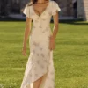 Amina Ivory Vintage Rose Print Georgette Maxi Tea Dress