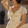 Amina Ivory Vintage Rose Print Georgette Maxi Tea Dress