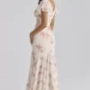 Amina Ivory Vintage Rose Print Georgette Maxi Tea Dress
