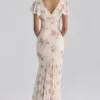 Amina Ivory Vintage Rose Print Georgette Maxi Tea Dress