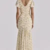 Amina Lemon Floral Print Georgette Maxi Tea Dress