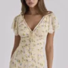 Amina Lemon Floral Print Georgette Maxi Tea Dress