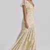 Amina Lemon Floral Print Georgette Maxi Tea Dress