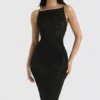 Amirah Black Mesh Crystal Embellished Midi Dress