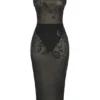Amirah Black Mesh Crystal Embellished Midi Dress