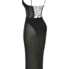 Amirah Black Mesh Crystal Embellished Midi Dress