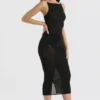 Amirah Black Mesh Crystal Embellished Midi Dress