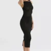 Amirah Black Mesh Crystal Embellished Midi Dress