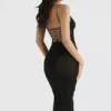 Amirah Black Mesh Crystal Embellished Midi Dress