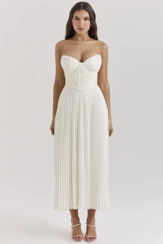 Amorata Ivory Pleated Maxi Dress