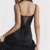Anabella Black Lace Up Maxi Dress