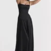 Anabella Black Lace Up Maxi Dress
