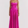 Anabella Fuchsia Lace Up Maxi Dress